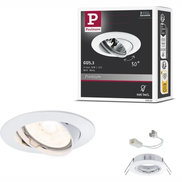 Paulmann Premium Inbouwlamp zwenkbaar rond 83 mm 30° GU5,3 max. 50W 230/12V dimbaar Wit