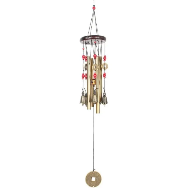Tovbmup Traditionele Chinese windgong - 4 buizen en 5 bellen - Koper - Perfect voor terras, tuin en buitenleven - Windgong bronzen