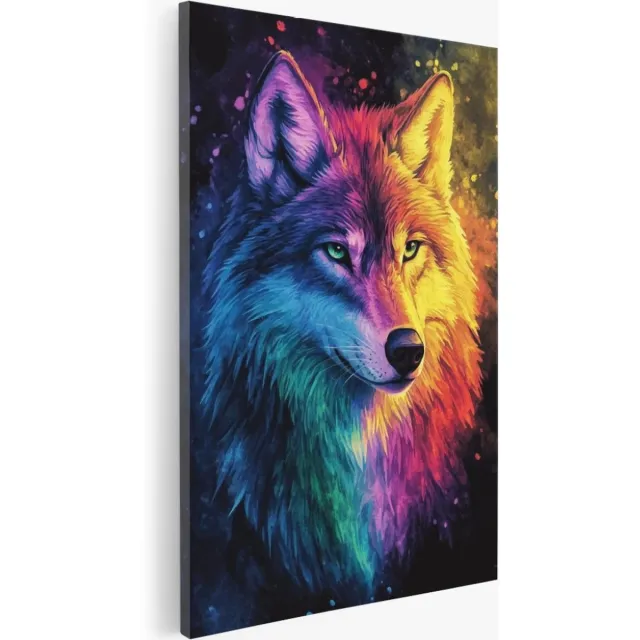 Saammp Canvas Schilderij - Abstract - wolf - Kleurrijke Kunst - Dieren - 30x45 - Foto op canvas - Wanddecoratie - Muurdecoratie Woonkamer - Slaapkamer decoratie - Canvas Print Multicolor