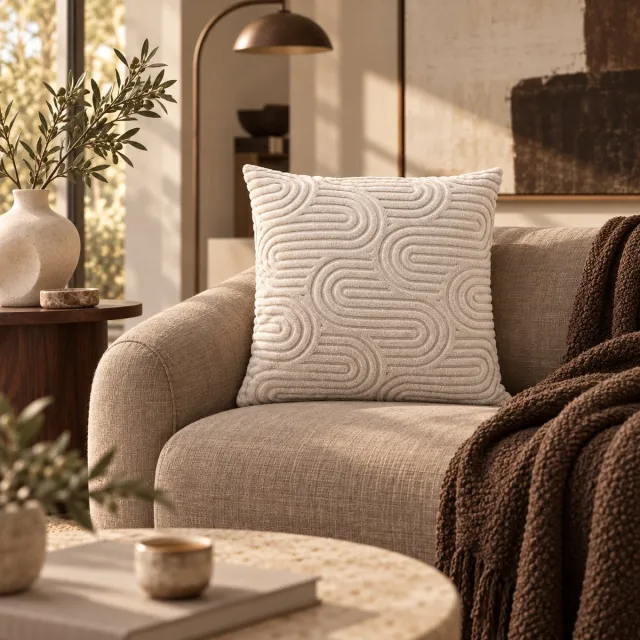 FERBELLA Pila Sierkussen 45 x 45 cm – Modern Reliëf Design – Fluweel – Crème