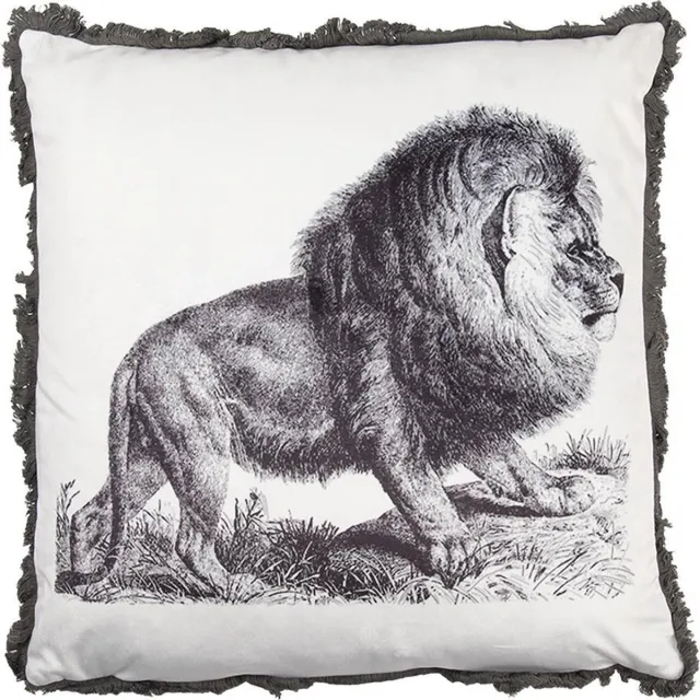 Clayre & Eef Sierkussen 45x45 cm Wit Grijs Synthetisch Leeuw