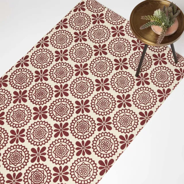 Homescapes Cassia handgeweven katoenen vloerkleed - 120 x 170 cm, rood en wit patroon Rood-Wit
