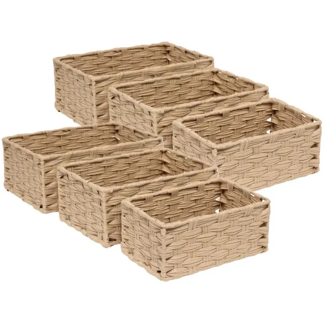 5Five® 5Five Kast/badkamer opbergmandjes - set 6x stuks - gevlochten kunststof - in 3 formaten - organizer manden Beige