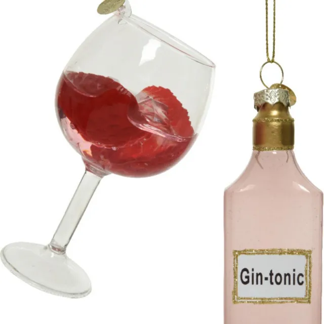Decoris Kersthangers - Gin Tonic en glas - glas - 12 cm - 2ST Multi