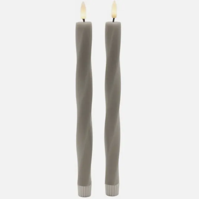 Sirius Sille Twist Nordic LED Kaars – Dinerkaars / Draaikaars Ø2×25 cm – Warm Gray/Beige/Grijs – 2 stuks Warm Gray - Sille twist