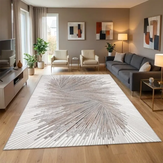 TapisTrend Designer tapijt Grijs 140x200 cm Modern vloerkleed met stralende lijnen en een abstract wervelend effect voor de woonkamer, slaapkamer en eetkamer