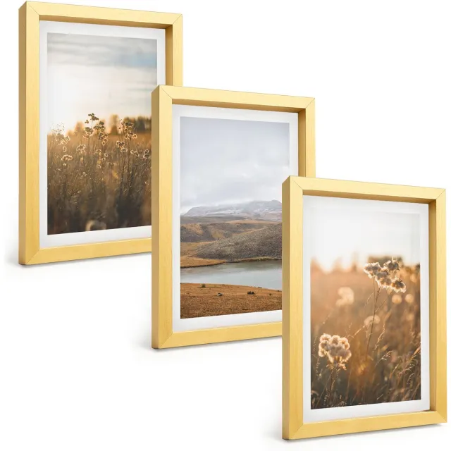 TULUP 4-Delige Schilderij Set - Landschappen met weilanden, bergen en een meer op de achtergrond. - 20 x 30 cm - Wanddecoratie - Muurdecoratie - Moderne Interieurdecoratie - Stijlvolle Muurdecoratie Gouden lijst