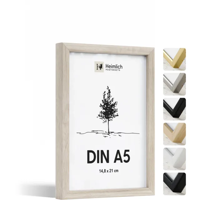 Heimlich Fotolijst A5 (14,8x21 cm) - Massief Hout Eiken - Staand en Wandhangend - Onbreekbaar Kunststof Glas Eikenhout