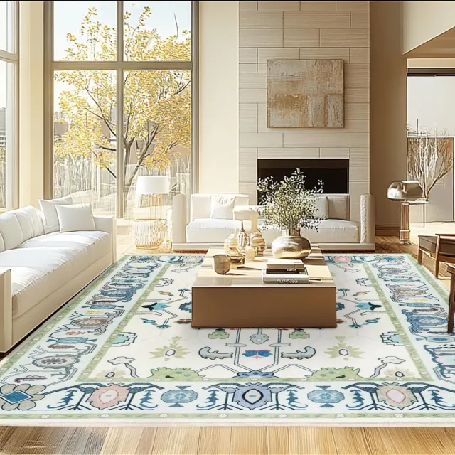 Ibenzoa Grote Vintage Tapijt, 140x200cm, Zachte Textuur, Wasbaar, Antislip Onderzijde kleur 1