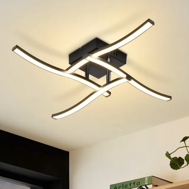 NETTLIFE LED Plafondlamp - Modern Golvend Design - Zwart - 24W - 3000K Warmwit - Voor Woonkamer Slaapkamer Keuken Gang Kantoor