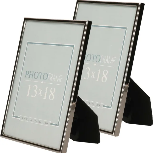 Zep 2x stuks - Fotolijst - zilver/zwart - metaal - glas - staand - geschikt voor foto - 13 x 18 cm