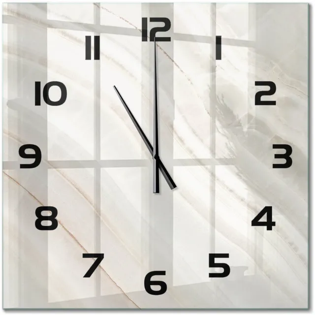 TULUP Wandklok - Marmertextuur Wandklok Glas Decoratie - 60x60 cm - Beige Gekleurde Glazen Klok - Zwarte handen - Vierkante Klok - Klok Glas Met Opdruk - Moderne Wandklok Glas