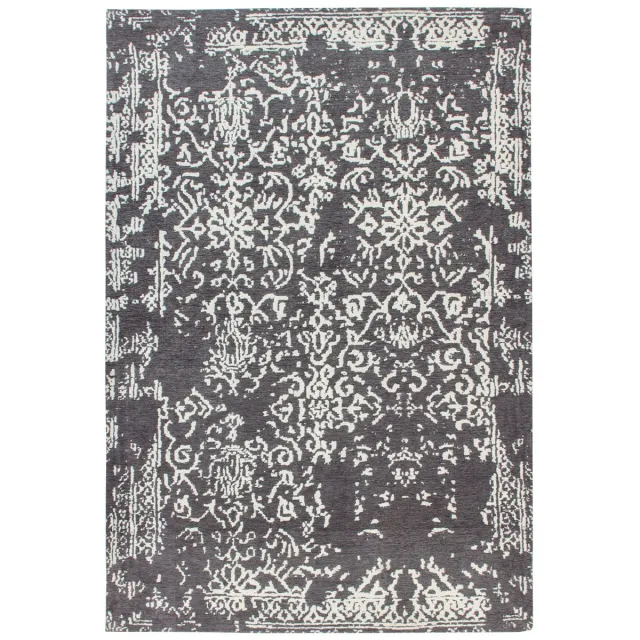 Padiro elegant laagpolig vloerkleed 80 x 150 cm - donkergrijs - oosters vintage patroon - voor vloerverwarming - van katoen