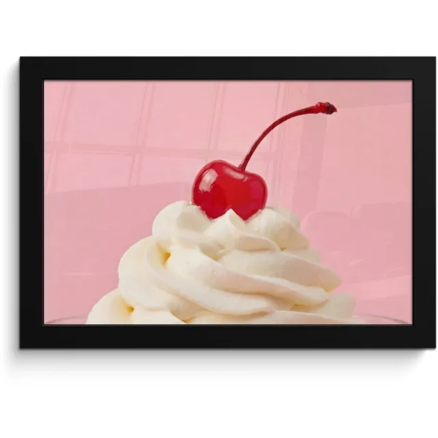 FrameYourWall Poster in lijst - Fotolijst 30x20 cm - Posters - Kers - Slagroom - Roze - Posterlijst zwart - Decoratie - Wanddecoratie woonkamer - Muurdecoratie slaapkamer