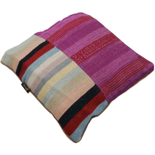 Kelimshop Handgeweven kilim kussenhoes BrownGrayRedBlackBlueBeige/White