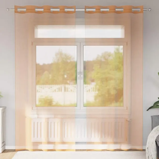 vidaXL Gordijnen voile met doorvoertules 2 st terracotta Bruin
