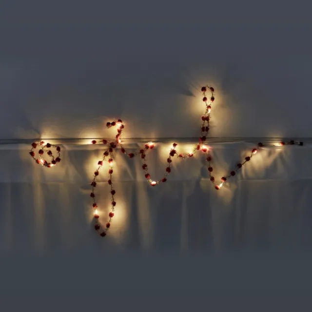 Sirius Ina lichtsnoer Kerstverlichting pompom - 20 LED lampjes - 2 meter + 30 cm - Rood - Goud