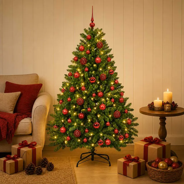 vidaXL Kunstkerstboom lichtgroen met kerstbal 120 cm 150 LED's Warmwit