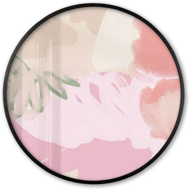 FrameYourWall Poster in lijst Rond - Fotolijst 80x80 cm - Posters - Roze - Kunst - Abstract - Modern - Ronde posterlijst zwart - Decoratie - Wanddecoratie woonkamer - Muurdecoratie slaapkamer