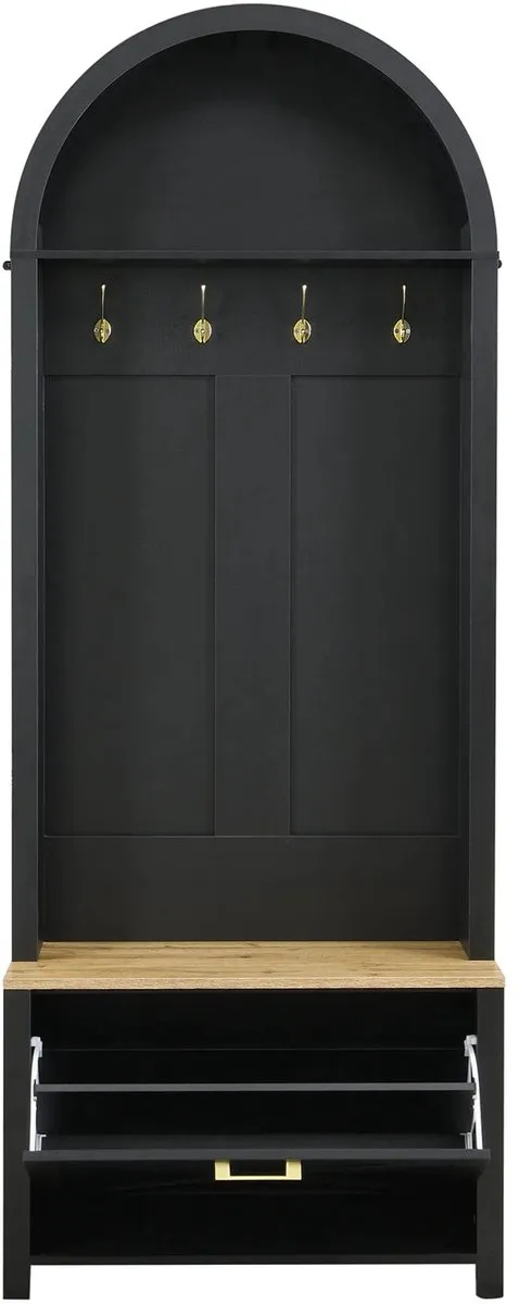 emvae Kapstok - Halkast - Garderobekast - Schoenenkast met Haken - 6 Paar Schoenen - 5 x 35 x 195 cm - MDF - Zwart