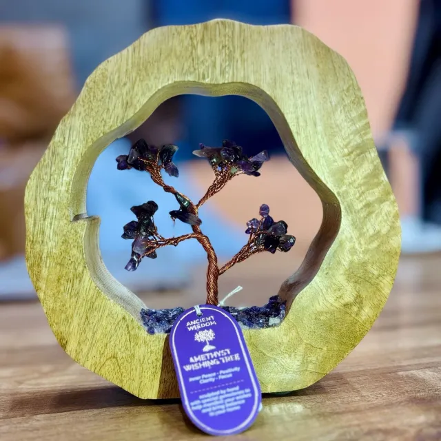 Ancient Wisdom Edelsteenboom – Mangohouten Ring – Amethist – 60 Stenen