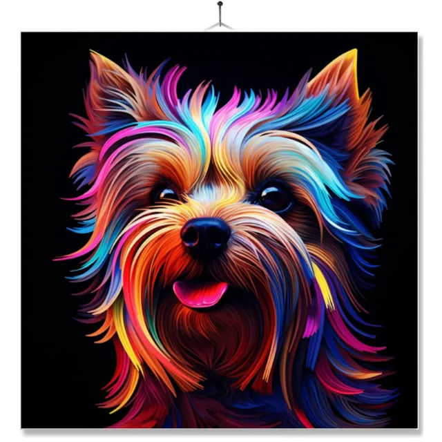MC Living Tegel Met Opdruk | Geschenk | Dier | Neon Kleuren | Art | Yorkshire Terrier Ontwerp 2