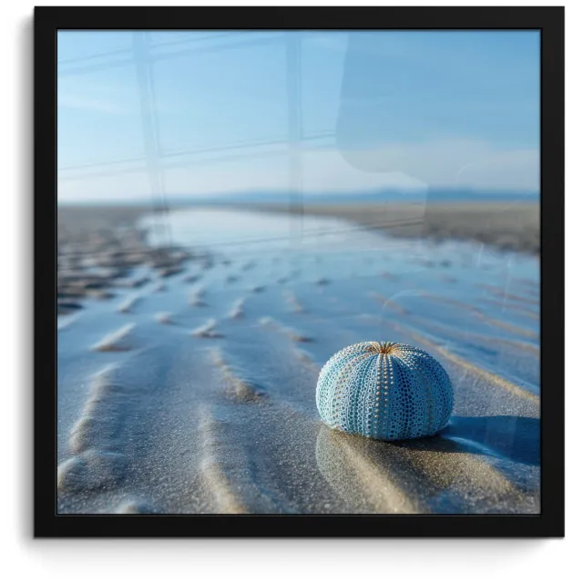 FrameYourWall Poster in lijst - Fotolijst 40x40 cm - Posters - Strand - Schild - Water - Blauw - Posterlijst zwart - Decoratie - Wanddecoratie woonkamer - Muurdecoratie slaapkamer Strand - Water