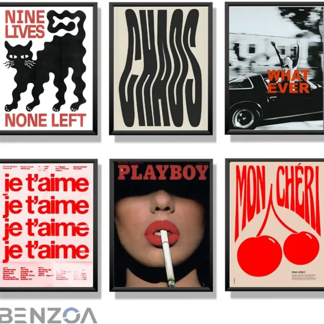 Ibenzoa Poster Set - Vintage - 30x40 cm - Papier - Wanddecoratie Natuurlijk wit