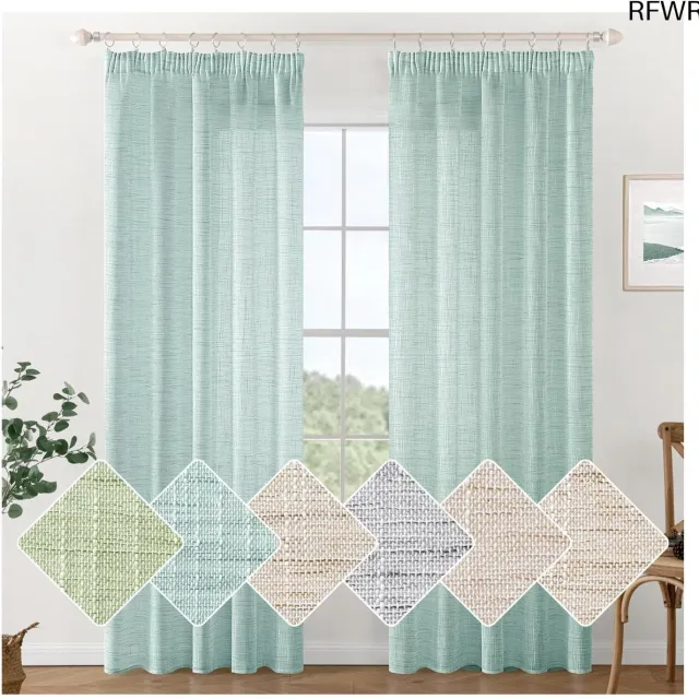 RFWR Linnen gordijnen met plooiband - set van 2 - 140 x 215 cm - modern en stijlvol Blauw