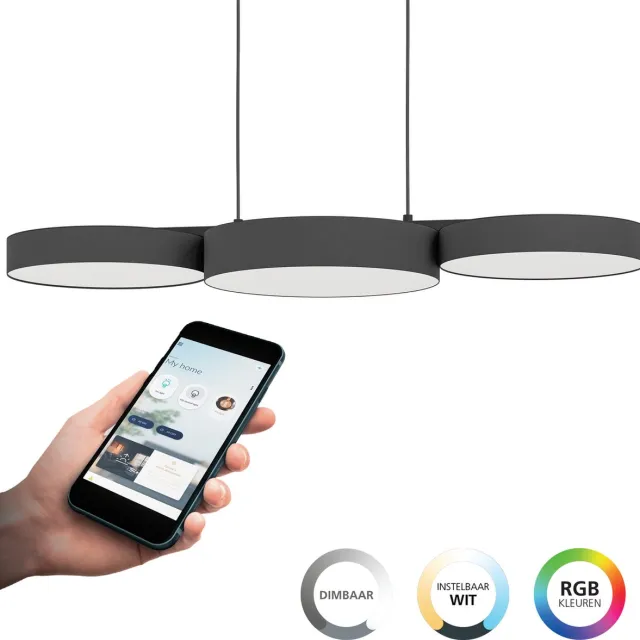 EGLO connect.z Barbano-Z Hanglamp - 82 cm - Zwart|Wit - Instelbaar RGB & wit licht - Dimbaar - Zigbee