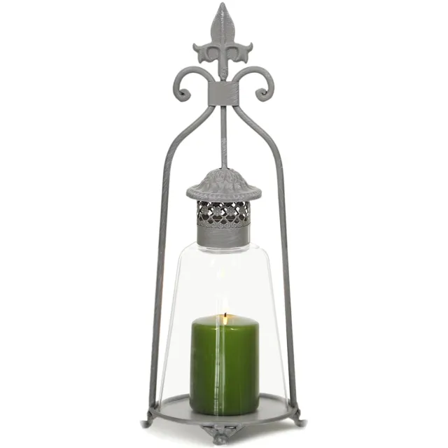 Messa Vintage Metalen Lantaarn met Glazen Kap - Sfeervolle Decoratie Grijs