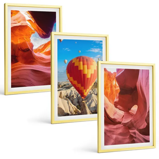 TULUP 4-Delige Schilderij Set - Woestijnklooflandschappen en ballonvaart - 40 x 60 cm - Muurdecoratie - Interieur Decoratie - Woonkamer Decoratie Gouden lijst