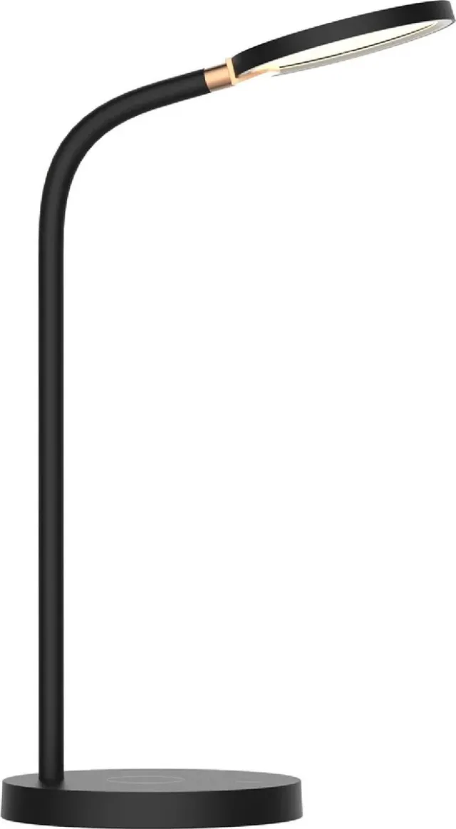 Fantasia Noni LED bureaulamp, 5,5W SMD LED, 580 lumen, 3000K, 3-staps dimbaar, ingebouwde Qi-lader, hoogte 350 mm, zwart