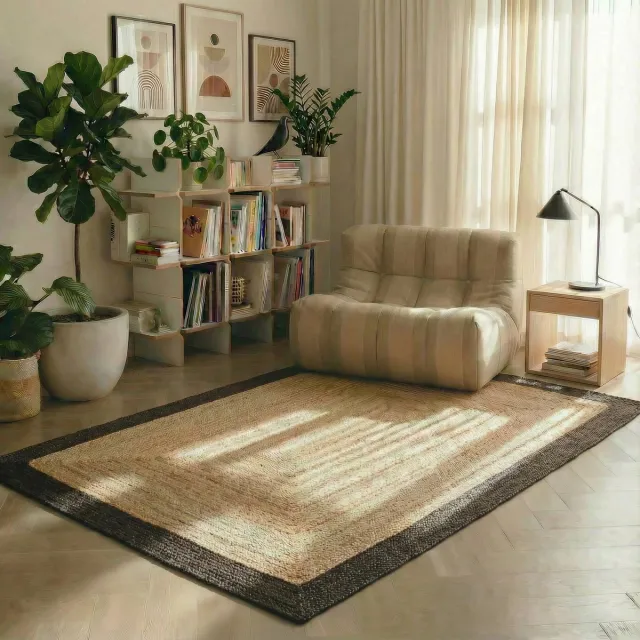 MrCarpet Jute vloerkleed rechthoek naturel/antraciet 140 x 200cm Mrcarpet