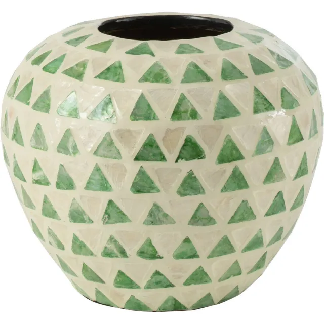J-Line vaas Nuye Bol - schelpen/bamboe - groen - Ø 26 cm