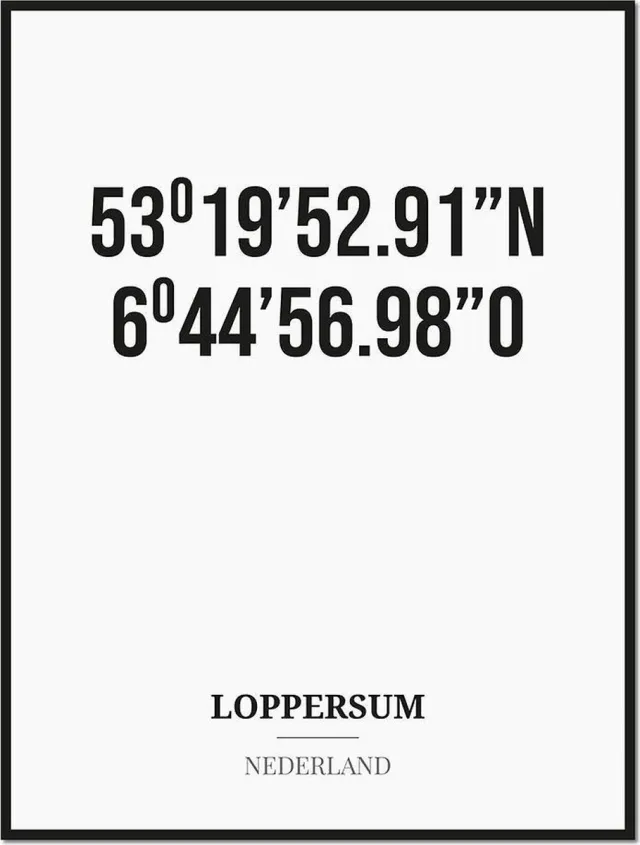 Studio216 Poster/kaart LOPPERSUM met coördinaten zwart, wit