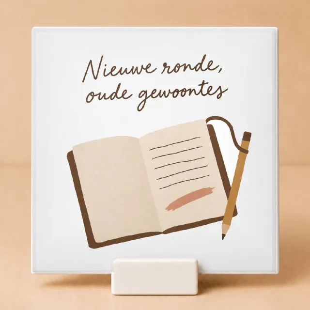Bedruk King Creatieve Nieuw Jaar Zelfde Chaos Tegel – Artistieke Wandsier voor Liefhebbers van Moderne Knipkunst - 11 x 11 cm met houder Wit