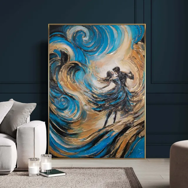 YS Canvas schilderij handgeschilderd fairy waltz abstract – YS-Art Gallery – Luxe wanddecoratie voor woonkamer – Modern schilderij voor slaapkamer en hal Black