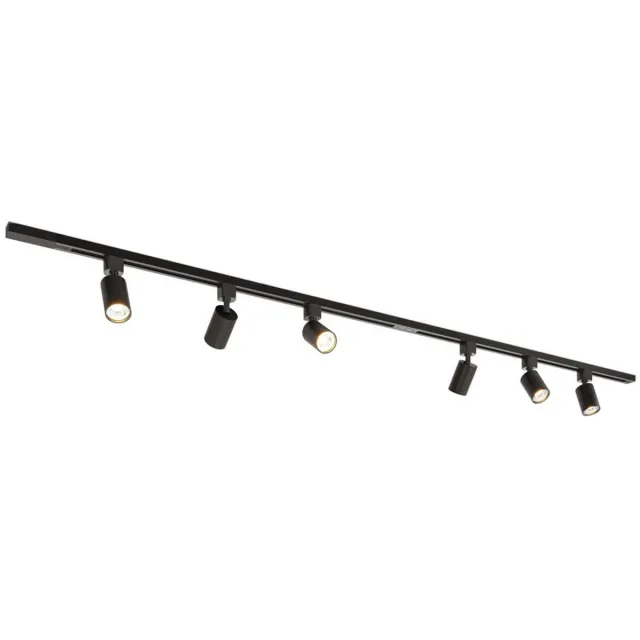HOFTRONIC railverlichting pakket recht – 2 meter – 6x GU10 railspots 2700K warm wit – dimbaar – aluminium zwart – IP20 – modulair – 230V – railverlichting woonkamer keuken