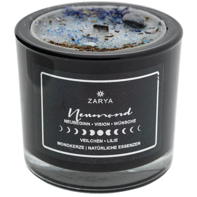 Zarya Ceremoniekaars Nieuwe Maan - Zarya Geurkaars Nieuw Begin - Edelsteenkaars Hematiet Zwart