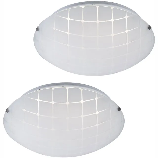 Globo Plafondlamp Woonkamerlamp Hallamp Slaapkamerlamp, chroom glas opaal, LED 8W 600Lm warm wit, DxH 25x7.5cm, set van 2