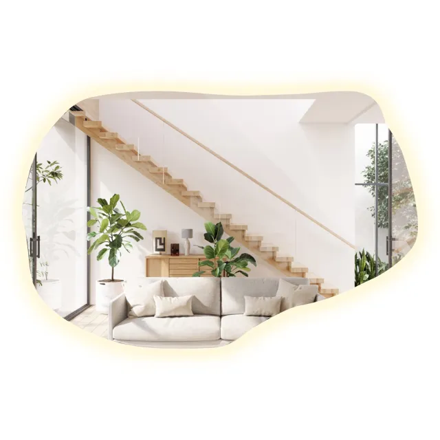 WallMuralia Asymmetrische spiegel - 90 x 58,5 cm - Asymmetrische spiegel met verlichting Neutraal licht - Organische spiegel - Decoratieve wandspiegel