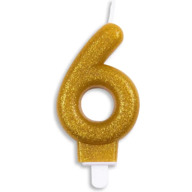 Globos Europe Cijfer kaars glitter goud nr. 6