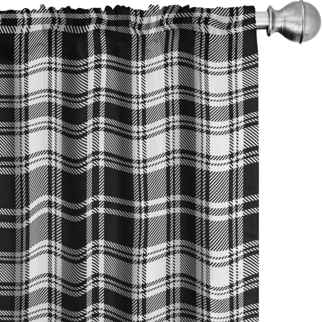 ABAKUHAUS Voorhangen – 2x75x225 cm – Schotse ruitpatroon – Wit Zwart