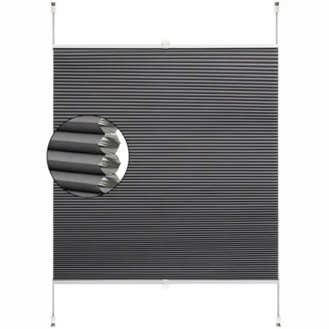 BukkitBow Verduisterend Plissé Gordijn met Honingraat - Thermisch - Zonder Boren - Grijs - 90x130cm