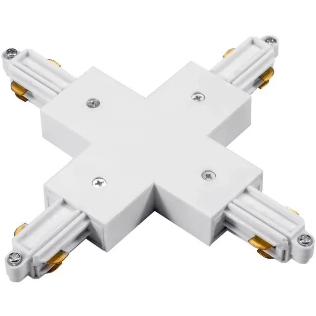 Fantasia Track 1F X-connector voor 1-fase railsysteem, wit, kruisverbinding met earth-aansluiting aan de buitenzijde, Deco-collectie