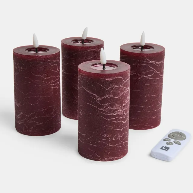 Loberon Ledstompkaars set van 4 Rimfalla bordeaux