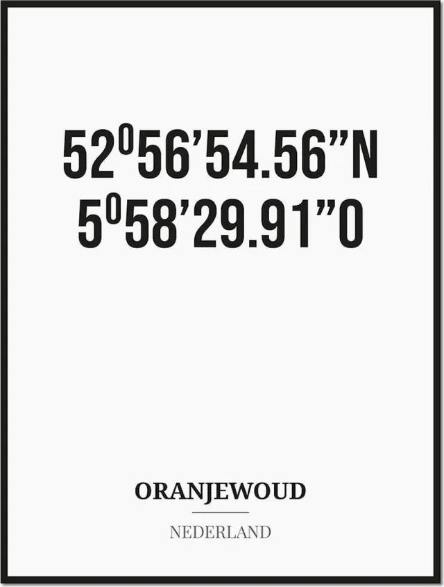 Studio216 Poster/kaart ORANJEWOUD met coördinaten zwart, wit