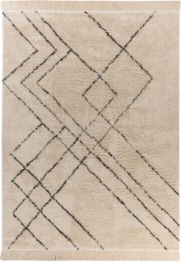 Padiro design laagpolig vloerkleed 160 x 230 cm - crème / offwhite - modern geometrisch patroon - voor vloerverwarming - van katoen beige
