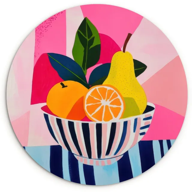 WallCircle Wandcirkel 90x90 cm - Muurcirkel Fruit - Abstracte achtergrond - Roze - Muurdecoratie woonkamer - Wanddecoratie slaapkamer - Kamer decoratie accessoires - Ronde schilderijen